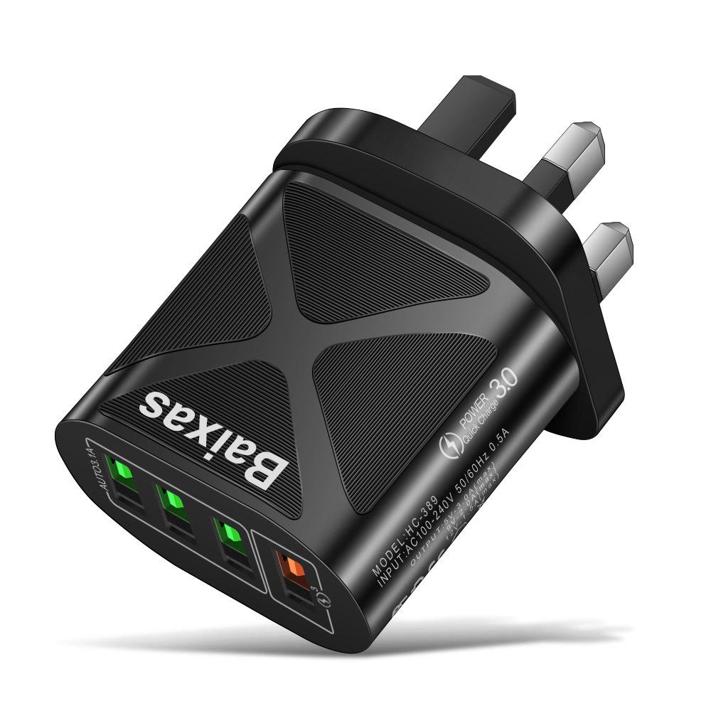 Многопортовое USB-зарядное устройство с быстрой зарядкой QC3.0, 4 порта, 5 В/9 В/12 В, Совместимо со стандартами ЕС/США/Великобритании/Австралии