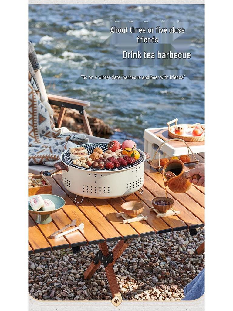 Уличный угольный гриль с круглой решеткой для барбекю для дома, заваривания чая, кемпинга и использования в качестве отопительной печи