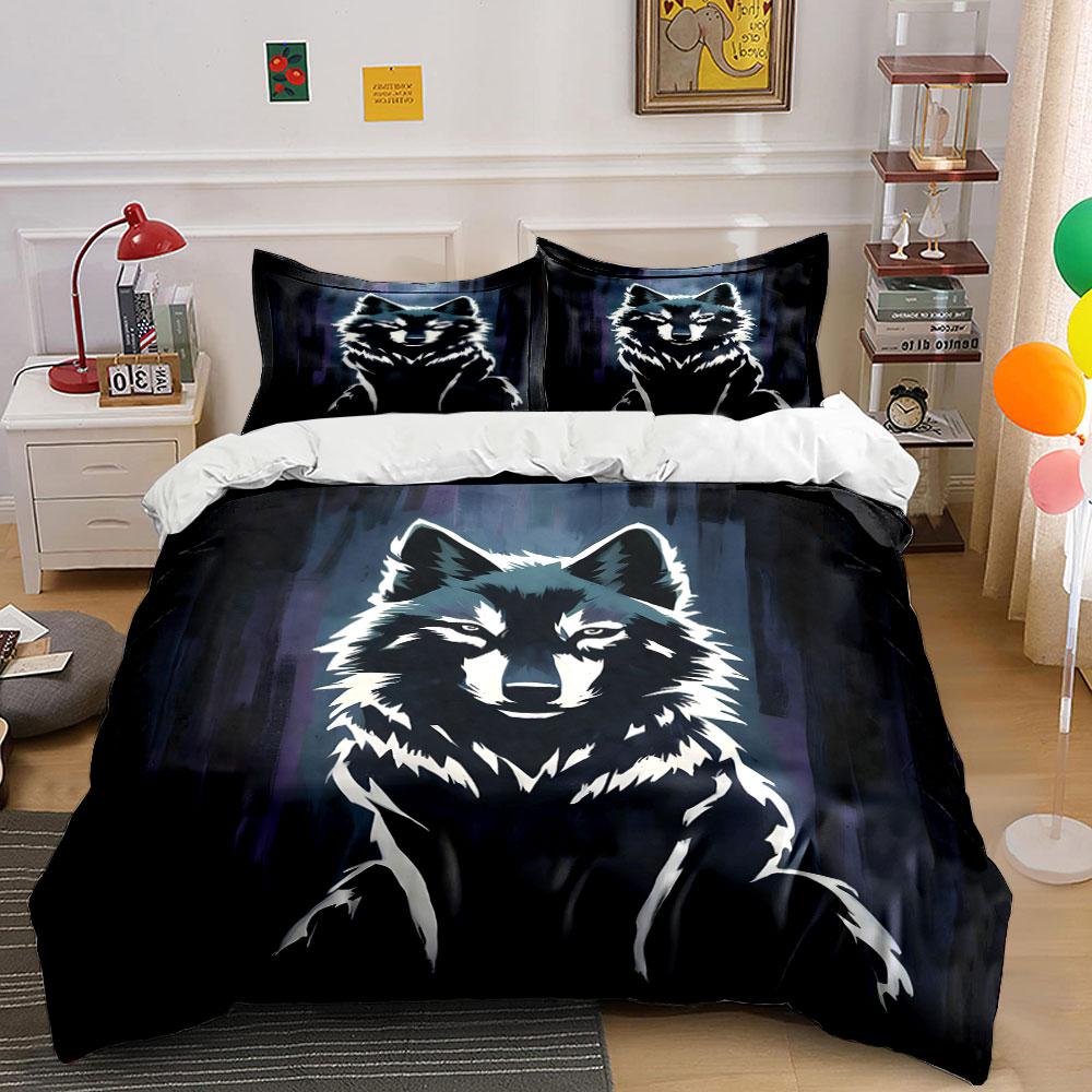 Mystic Wolf Night Design Set Bedding Duvet Cover Set Duvet Cover Pillowcases (1*Duvet Cover 2*Pillowcases, without duvet insert)