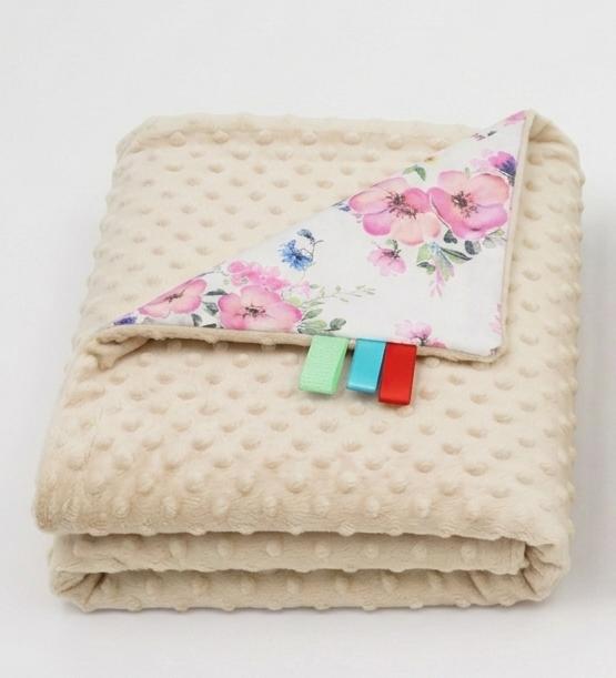 Blanket, plaid, MINKY 75x100 (cream + white apple)