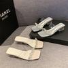 Transparent temperament high heels women's sandals summer 2025 new sexy outer thick heel sandals fashion crystal slippers
