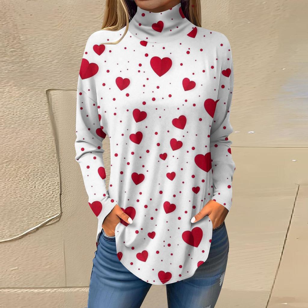 Футболки для женщин, осенние повседневные рубашки с длинным рукавом, толстовка с принтом, топ с высоким воротом, пуловер