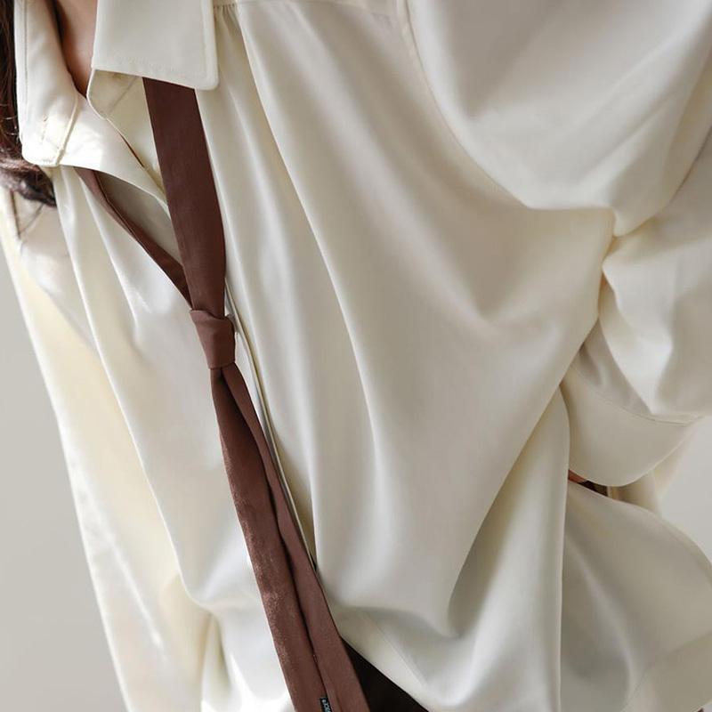 Винтажные женские блузки в стиле Харадзюку, шикарные базовые рубашки с длинными рукавами в корейском стиле и галстуком, свободные Эстетические женские повседневные рубашки в стиле ретро