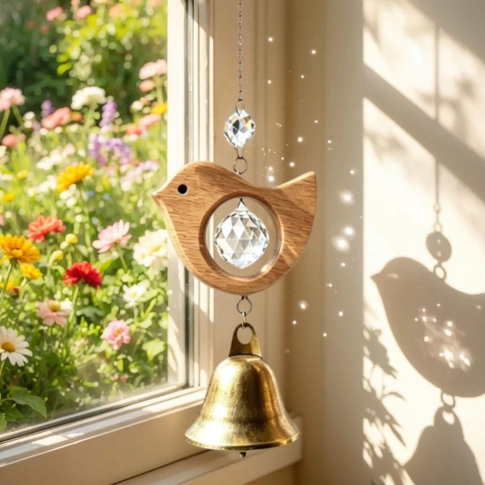 Crystal Prism Bird Wind Chimes Wooden Sun Catcher Vintage Crystal Pendant Home