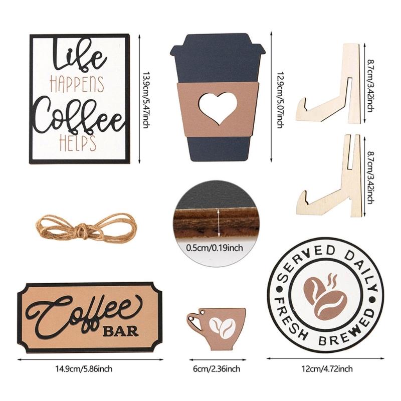 Coffee Bar Tiered Tray Decoration Wooden Coffee Sign Mini Coffee Cup Rustic Table Centerpieces for Farmhouse Kitchen