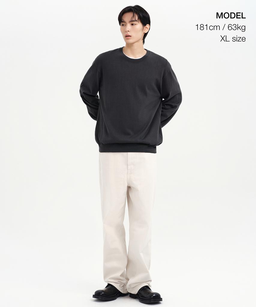 MUSINSA STANDARD Washable Supima Cotton Crew Neck Knit [Dark Gray]