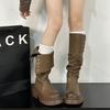Сапоги до колена женские модные женские сапоги на пуговицах с низким каблуком рыцарские сапоги новые осенне-зимние женские длинные сапоги Zapatos De Mujer