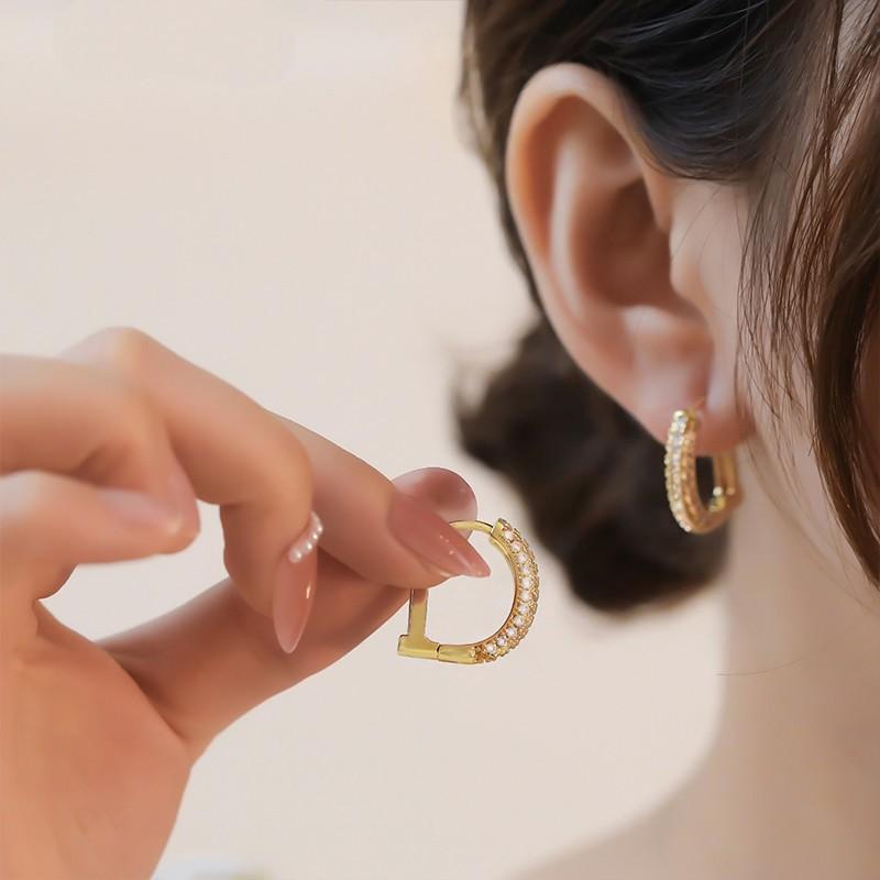 Letter D Zircon Earrings, High-End Internet Celebrity Light Luxury Temperament Ear Buckle Explosion 2023 Niche Earrings