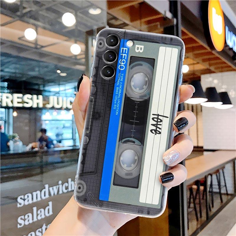 Retro Music Cassette Tape Vintage Style Transparent Case for Samsung Galaxy S22 S21 S20 FE S 22 Ultra S10 S9 Plus 5G Cover Coque