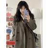 Серо-коричневое шерстяное пальто для женщин осень-зима новый стиль Хепберн стиль ретро двубортное шерстяное пальто средней длины