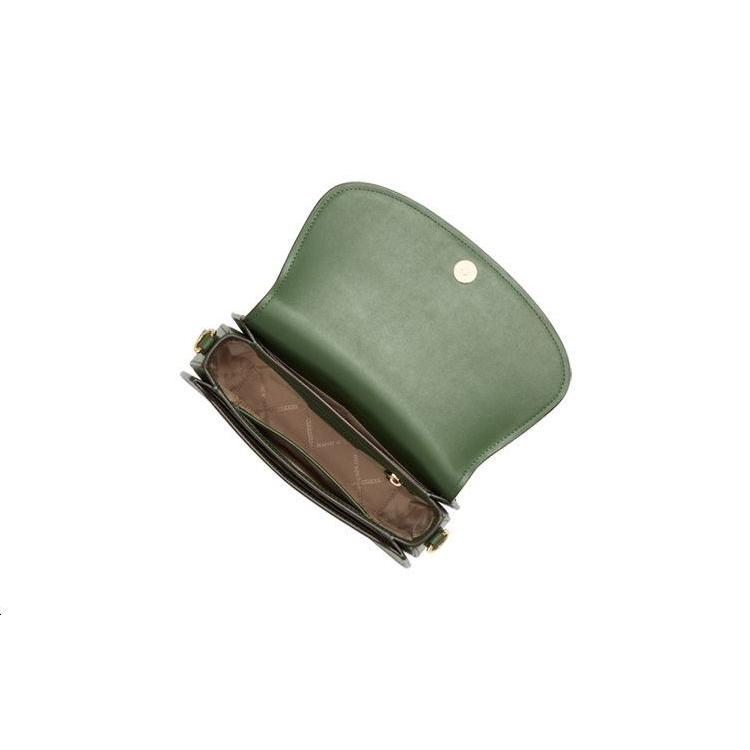 MICHAEL KORS Mila Classic Leather Messenger Bag, Saddle Bag, Shoulder Bag, Crossbody Bag Medium Jasper 30S3GIMM8L-386