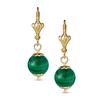 И элегантные простые круглые серьги-подвески с подвеской из зеленого малахита с рычажным механизмом, выполненные из полированной желтой латуни с покрытием из 18-каратного золота и имеющие размер 8 мм