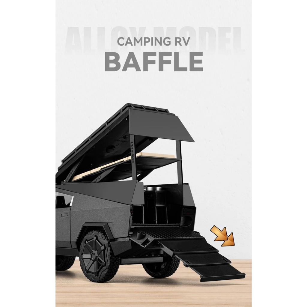 1/24 Tesla Cybertruck Кемпинговый автофургон из литого сплава Игрушечная модель автомобиля Звук и свет Детские игрушки Коллекционные предметы Подарок на день рождения