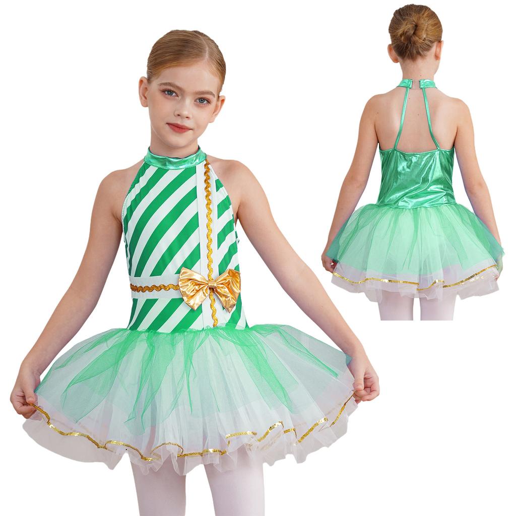 Костюм для девочек на Рождество и Новый год в виде леденца, балетная пачка с полосками, танцевальное платье для рождественской новогодней вечеринки, сценический костюм