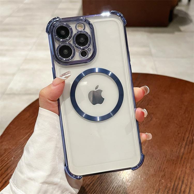 Противоударный гальванизированный чехол для IPhone 16PRO IPhone 13 14 однотонный высококлассный CD-паттерн магнитный защитный чехол