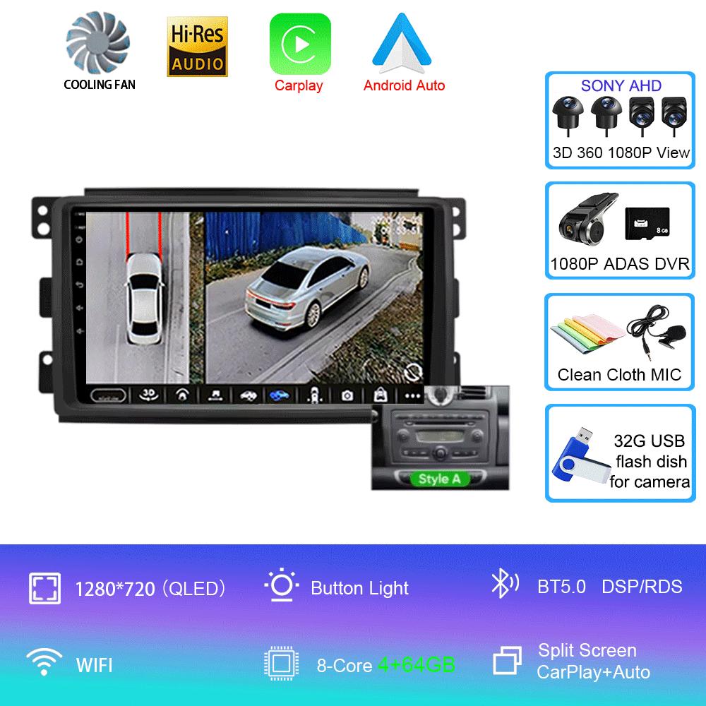 Автомобильное радио Android 14 для Mercedes Benz Smart Fortwo 451 2010 - 2015 Мультимедийный проигрыватель Carplay Авто GPS Навигация RDS Авторадио