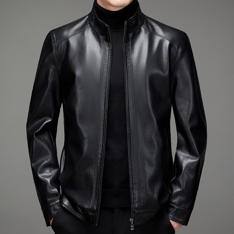 Autumn and Winter New Men's Leather Jacket Business Casual Stand-up Collar Fleece Thickened Leather Jacket Men's Jacket Plus Size