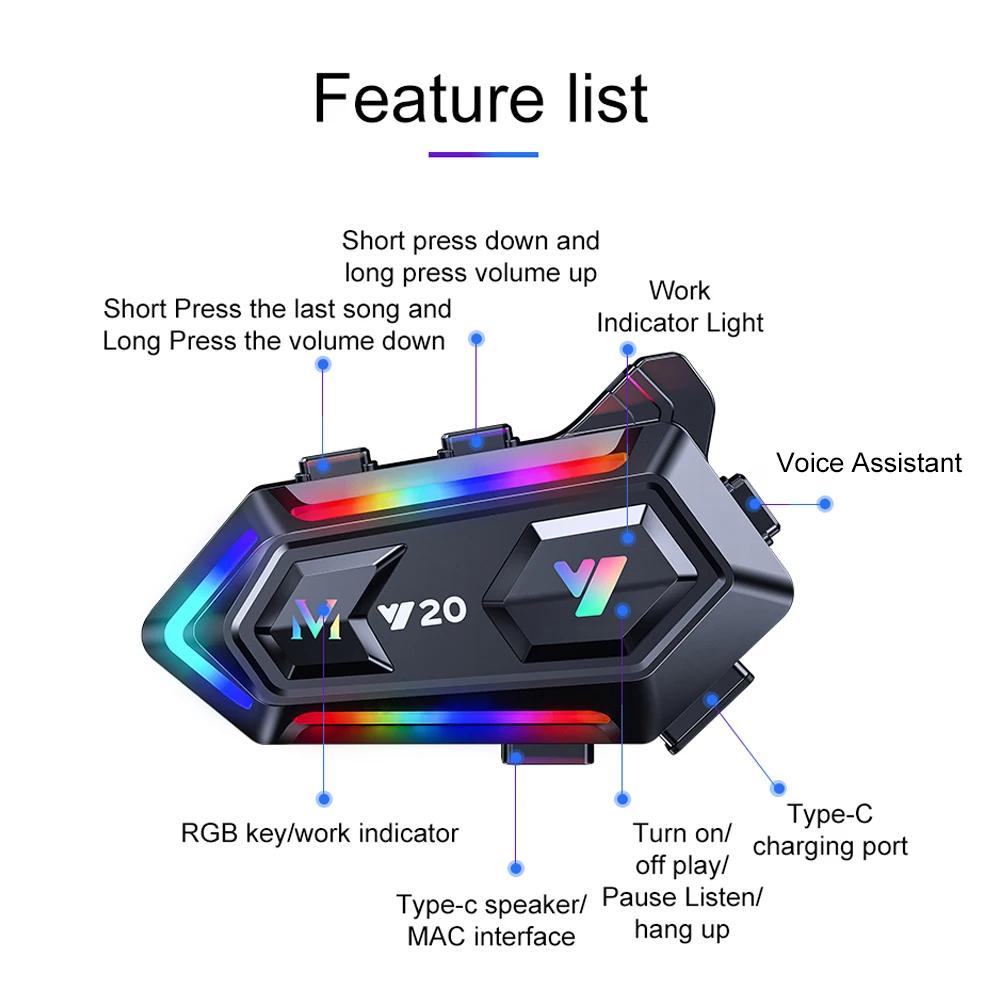 NYF Y20 Мотоциклетный шлем Гарнитура BT 5.3 Водонепроницаемые беспроводные наушники Голосовое управление Снижение шума 16 видов света