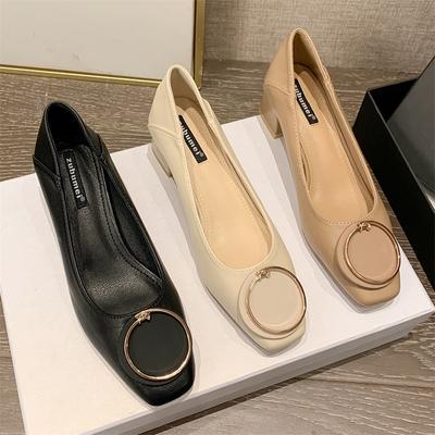 Женские осенние новые туфли на блочном каблуке в Корейском стиле, одинарные туфли для профессиональной работы, женская обувь на мелкой подошве для работы