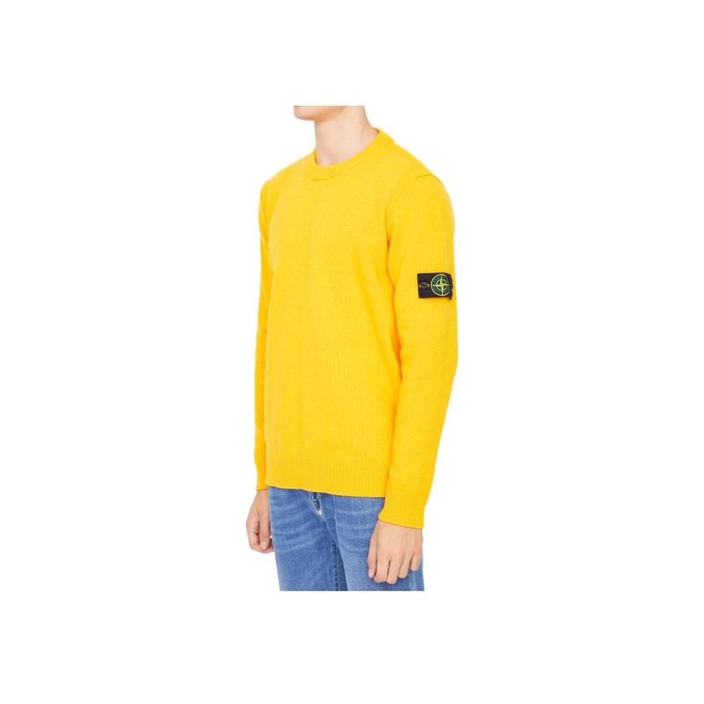 STONE ISLAND FW22 Однотонный трикотажный свитер с длинным рукавом в рубчик, шерстяной свитер для мужчин, желтый 7715508A3-V0030