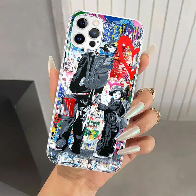 Чехол для телефона с граффити-артом Бэнкси для iPhone 16 15 14 13 12 Mini 11 Pro Max 16E X XS XR 7 Plus 8 SE 2020 Мягкий чехол с принтом
