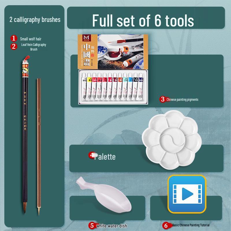 Набор кистей для китайской живописи тушью Mibang Qifu - Набор для начинающих для пейзажной живописи и детского творчества