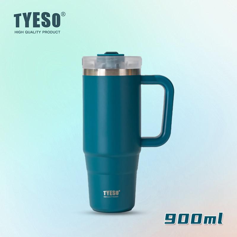 Tyeso 900ML Big Capacity Vacuum Cup With Handle Straw Stainless Steel Car Mug Thermal Iced Travel Insulated Tumbler Bottle