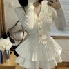 Elegant Dress 2 Piece Skirt Set Office Lady Casual French Knitted Top + Women Party Sexy Mini Skirt Korean Fashion Spring 2024