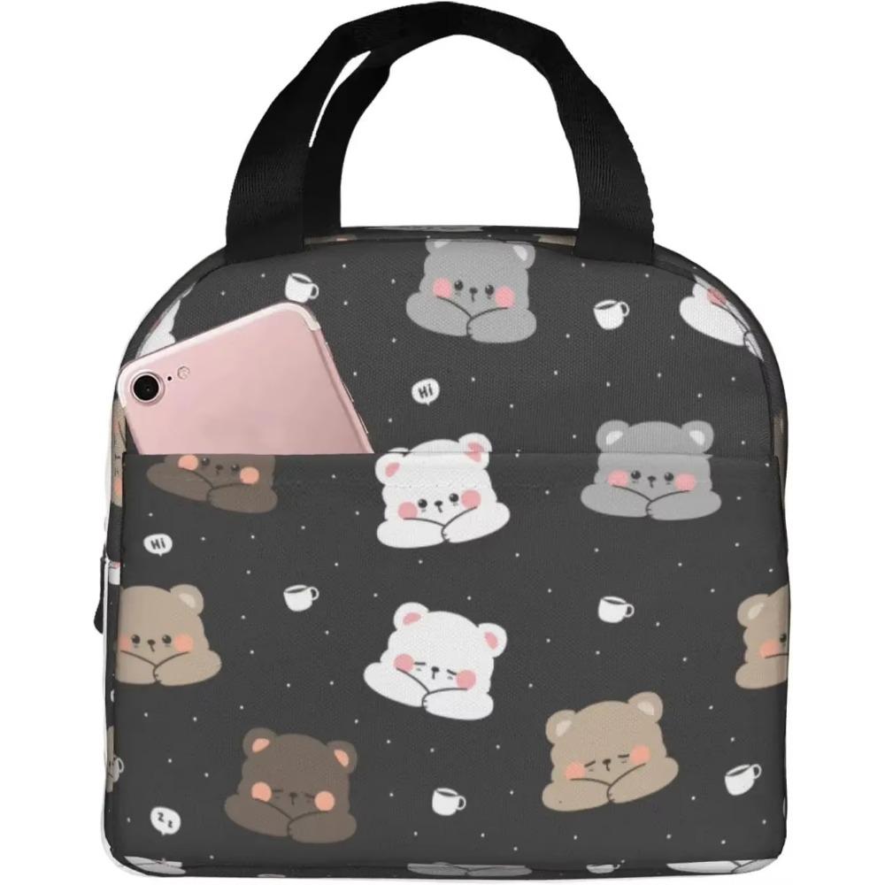 Ланч-бокс с рисунком кавайного медведя, сумка для бенто, изолированные ланч-боксы, многоразовая водонепроницаемая сумка для ланча с карманом для школы, офиса, пикника