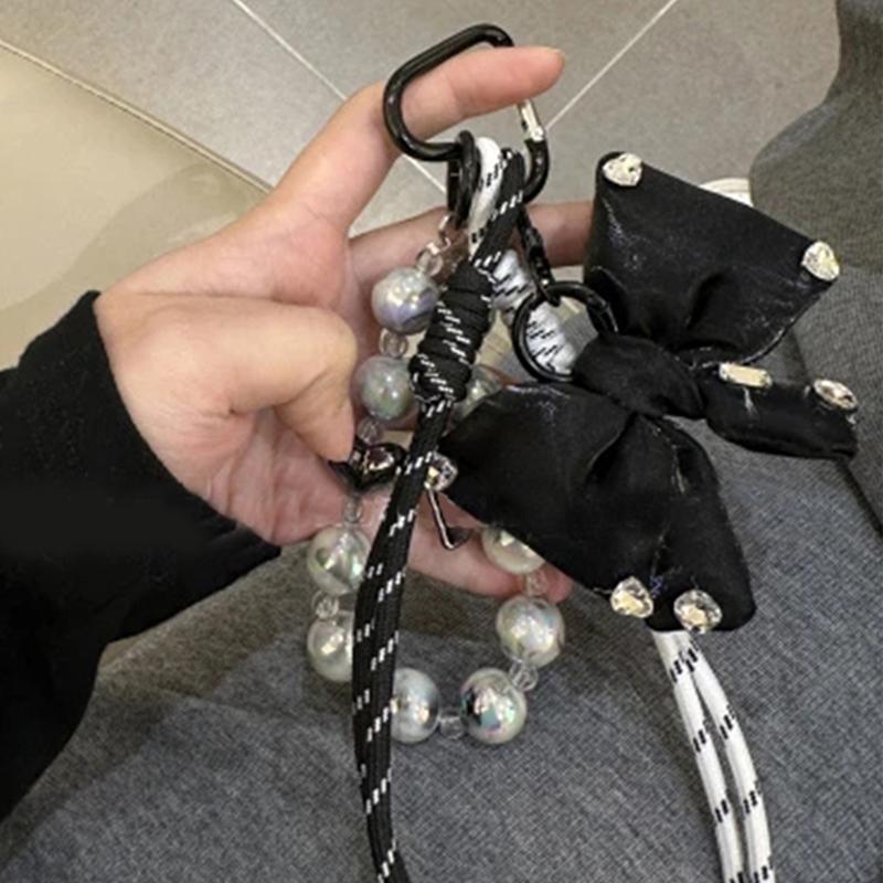 Yogodlns Bow Beaded Bag Hanging Fashion Design Braided Rope Woven Handbag Backpack Pendant