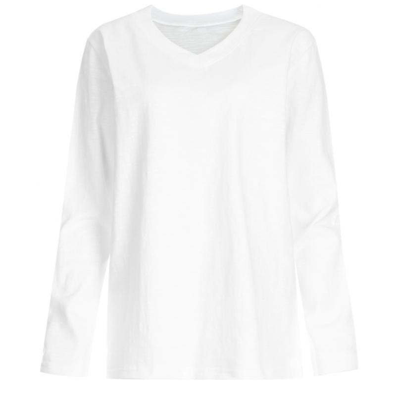 Shop Women Basic V Neck Slab CoTTon Long sleeVe T shirT Dai Wsh 1056 Dark Beig