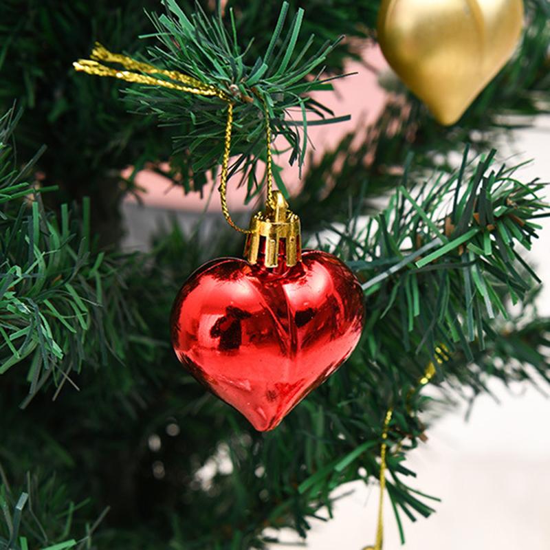 12PC Love Christmas Tree Pendant Heart Shaped Decorations for Christmas Tree Party Decor Valentine's Day Hanging Ornaments (Red)