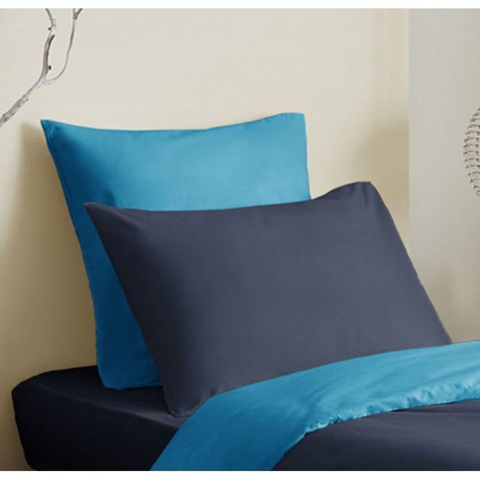 Pack complet 4 pièces Marine/Turquoise réversible housse de couette pour lit 90 x 190 cm