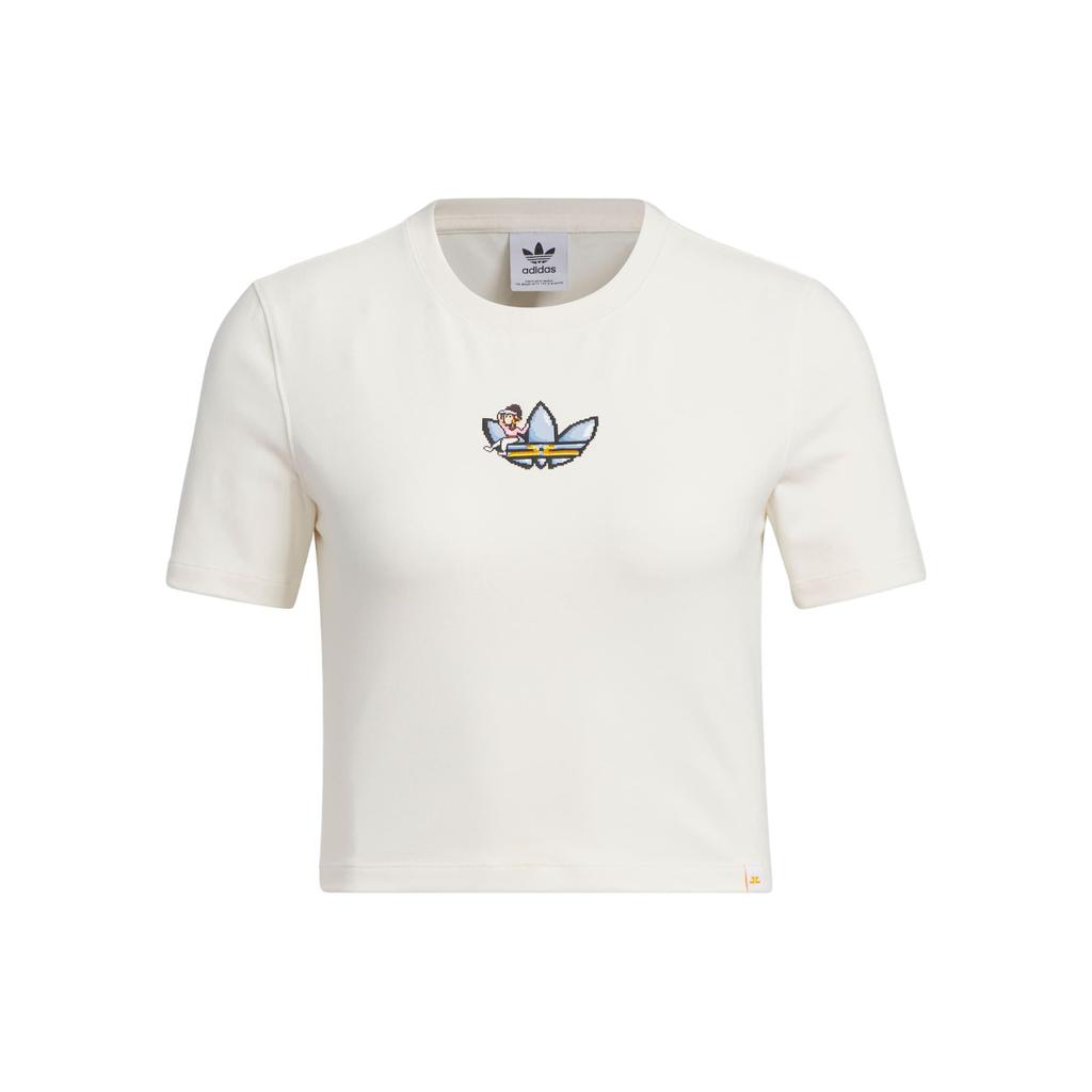 Adidas Originals Trefoil X Monkey Kingdom Crop Tee With Cartoon Logo Women Tops Pink White IP1774