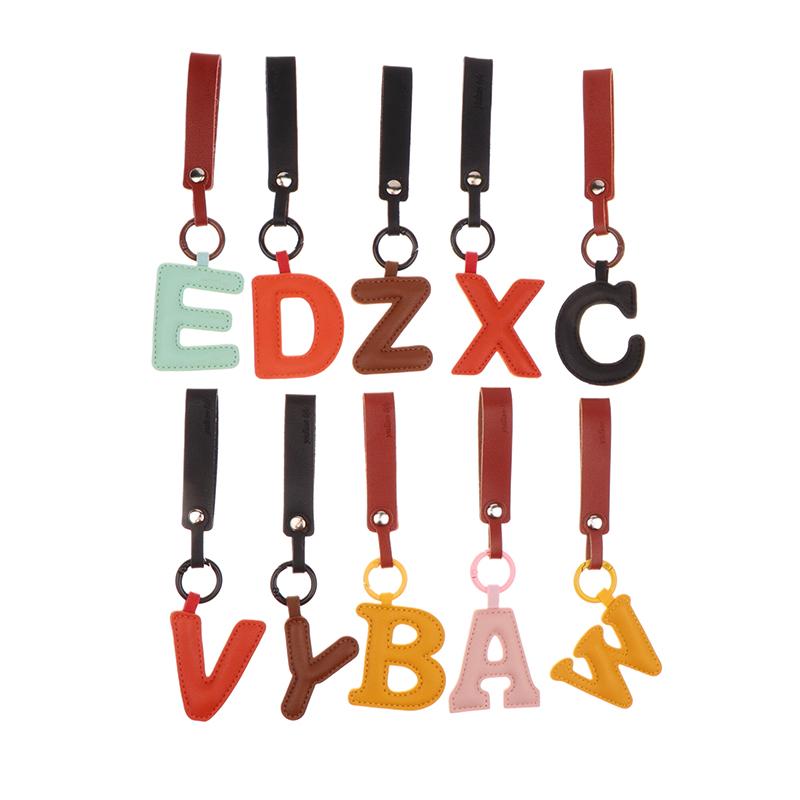 A To Z Pu Leather Initial Letter Keychain Women Cartoon Candy Color Bag Phone Pendant Car Keyrings Jewelry Gifts