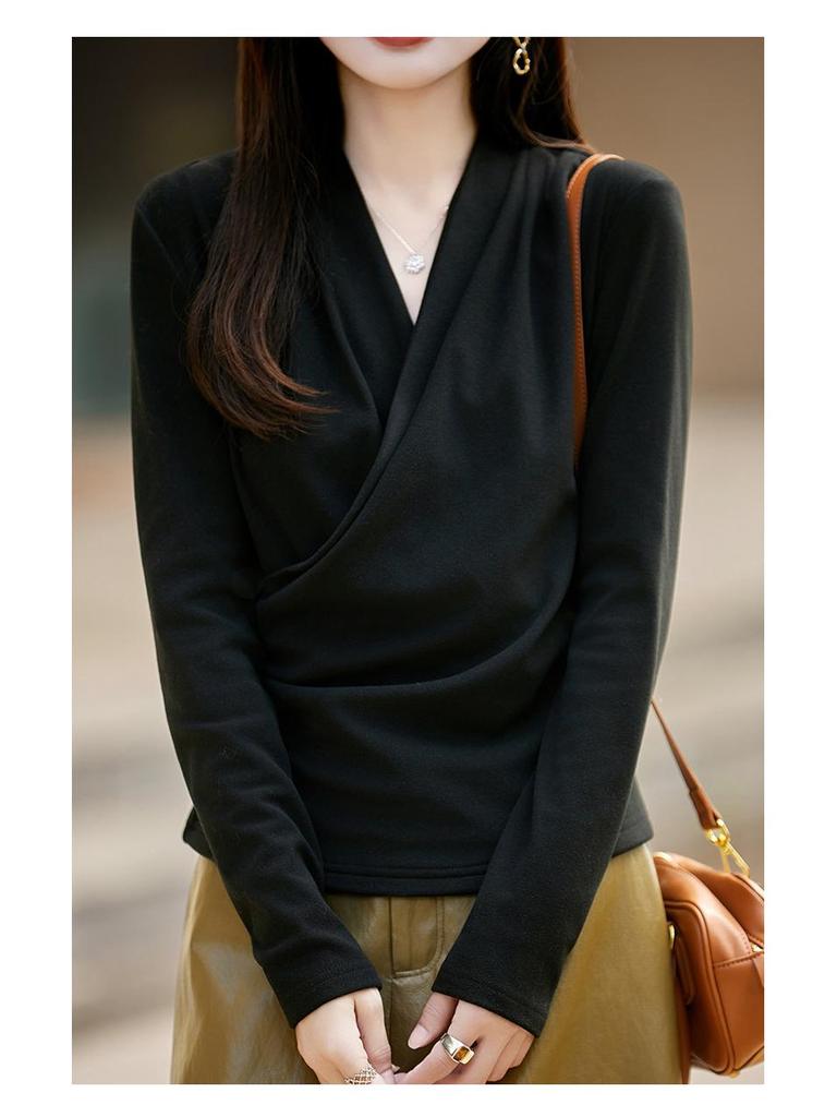 Women's Fashionable Slimming V-Neck Casual Base Shirt - Autumn/Winter 2025 Collection