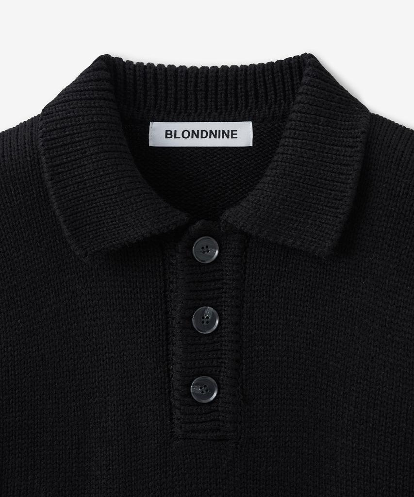 BLOND9 Bulky Polo Knit Top_Black