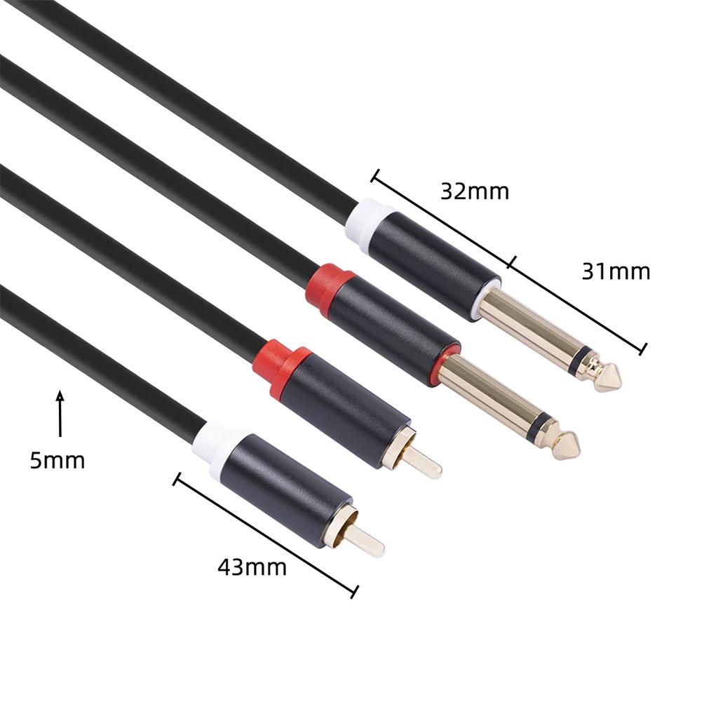 1-5pcs 2 RCA Male To 2 6.35 Jack Male Audio Cable Aluminum Alloy Shell 1.5m Connector Converter Adapter Cord for Various CD