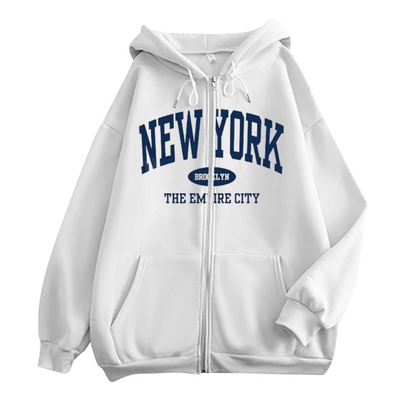 Womens Hooded Long Sleeve Sweatshirt Casual Loose Fit Solid Color Zip Up Streetwear