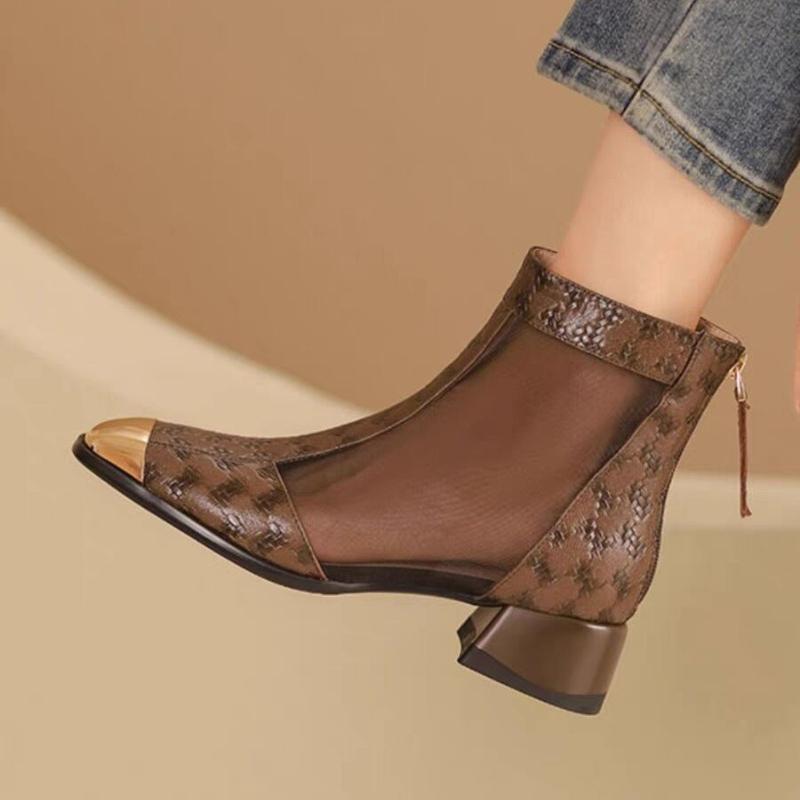 2024 Летние женские сетчатые сапоги из натуральной кожи Босоножки из овчины с молнией сзади и металлическим носком Женские сандалии Дизайнерские сандалии