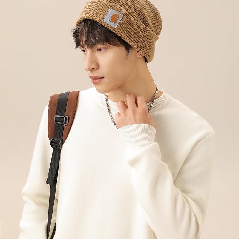 Men's Thermal Fleece-Lined Round Neck Pullover Sweater