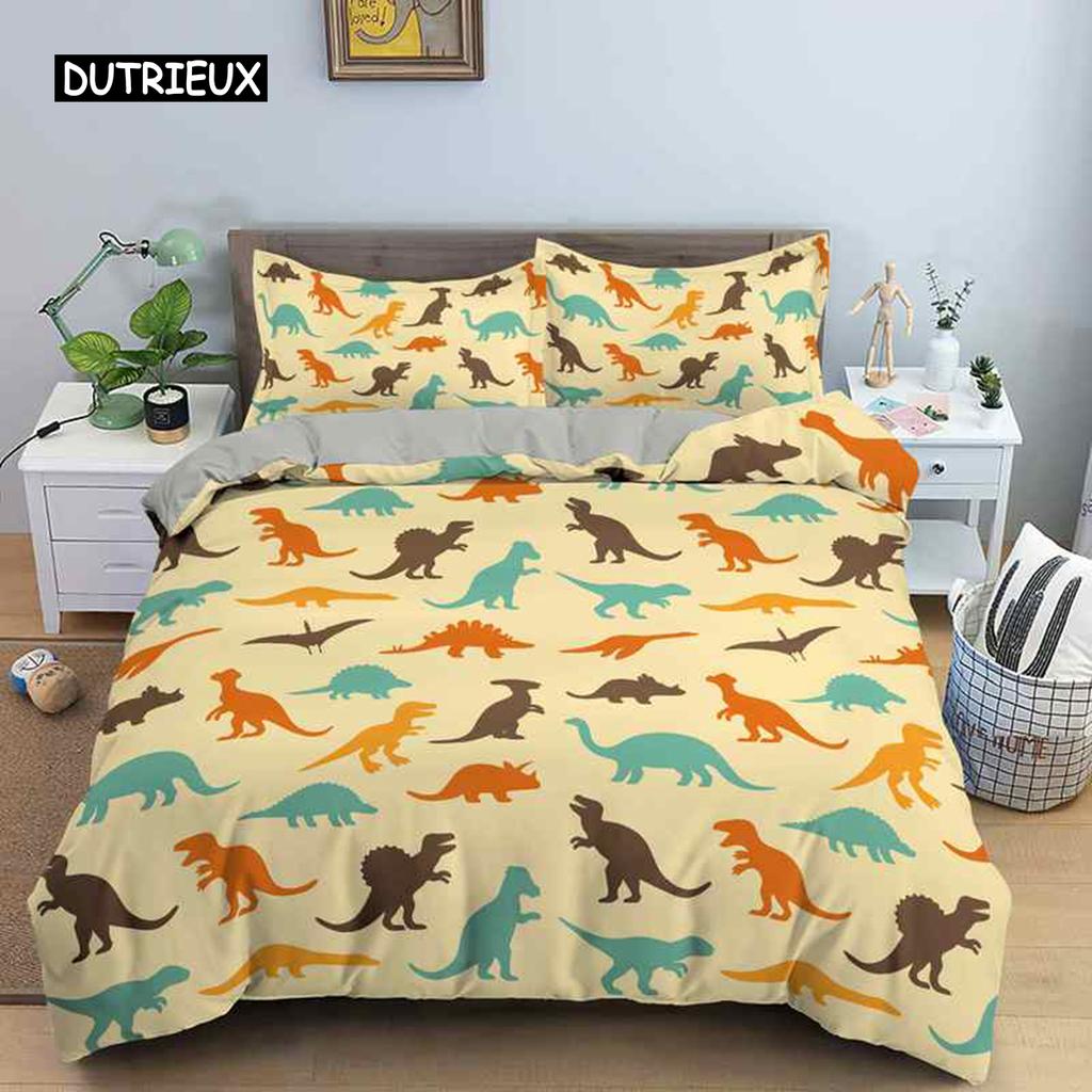 Cartoon Dinosaur Duvet Cover Animal Bedding Set Microfiber 3D Print Comforter Cover For Kids Girl Boy Bedroom Double Single Size
