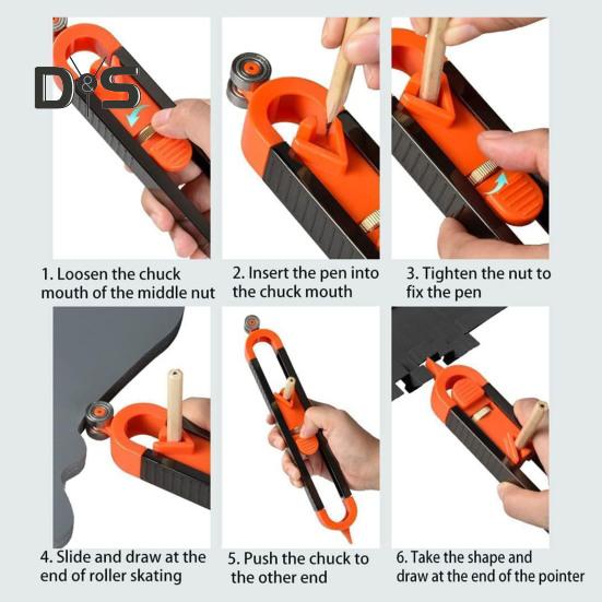 Точный контурный разметчик с карандашами, компактный, портативный, простой в использовании контурный измерительный инструмент с регулируемым фиксатором для деревообработки