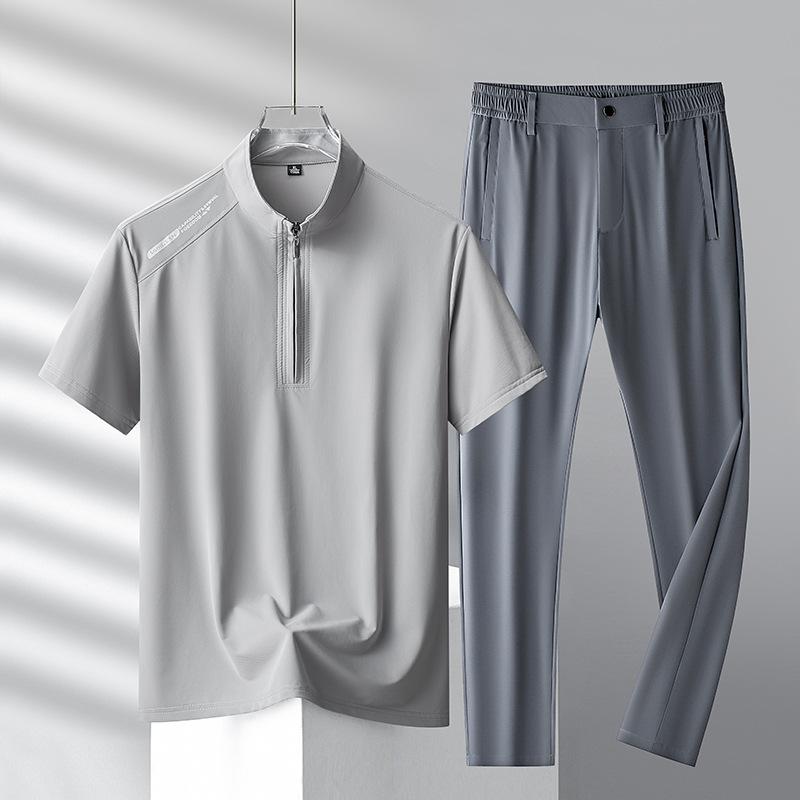 Летняя футболка с короткими рукавами Ice Silk Suit мужской повседневный спортивный комплект из двух предметов мужской спортивный костюм