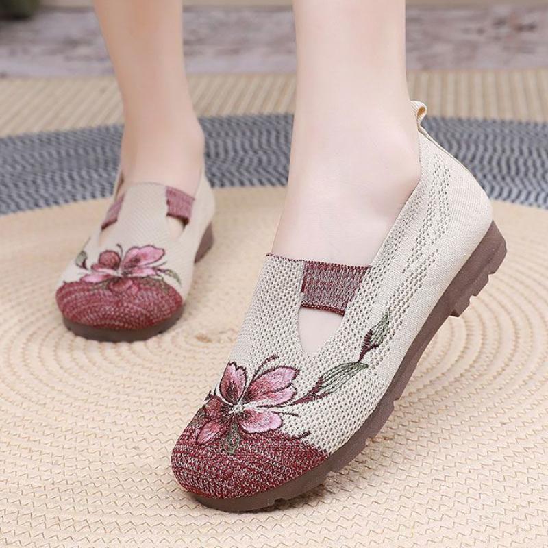 Casual Round Toe Breathable Slip On Woman Footwear Spring Autumn New Arrival 2025 Original Offer 39 Embroidered Shoes for Women