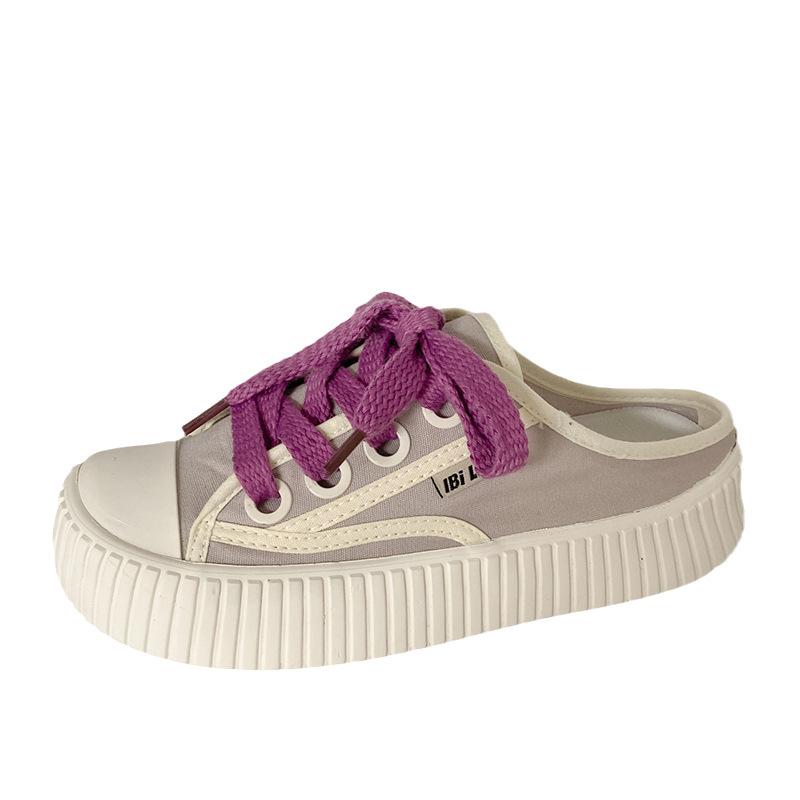 HY-1211 2025 summer mango head half tray canvas shoes women's summer versatile one-pedal lazy casual board shoes