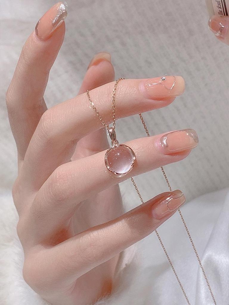 Ожерелье из белого халцедона с серебряным покрытием 925 пробы и кулоном из розового кристалла — роскошная высококачественная цепочка на ключицу для женщин