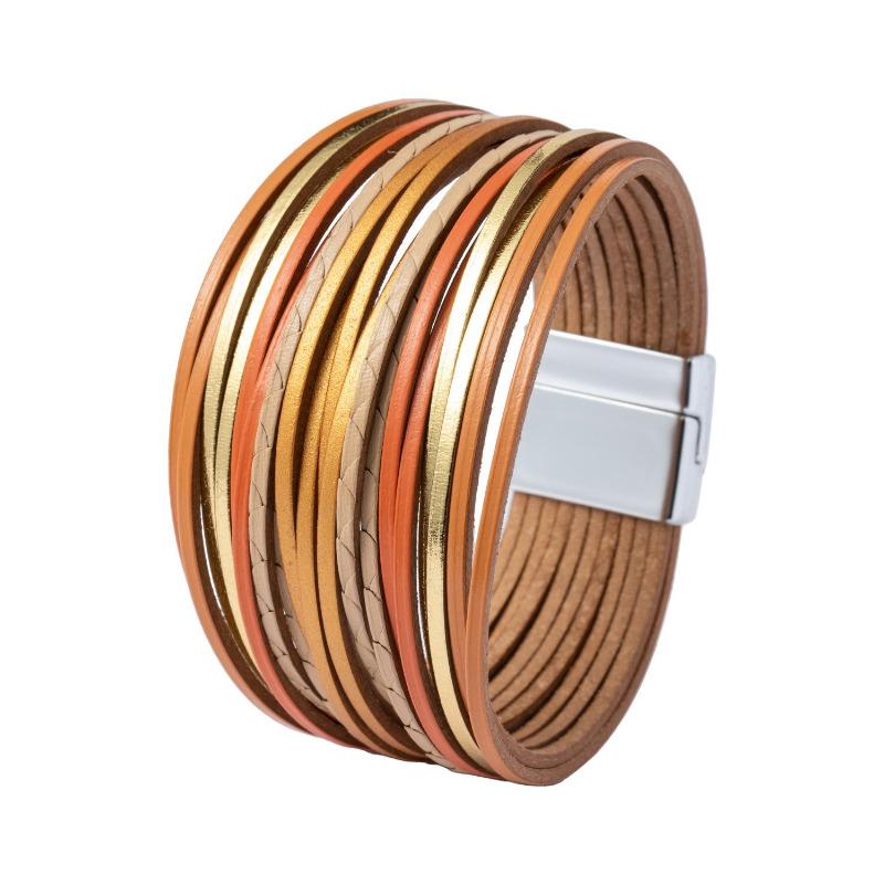 Кожаные браслеты для женщин Многослойные полоски в стиле бохо с широкой оберткой Ювелирные аксессуары