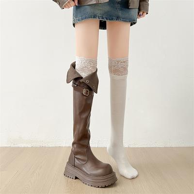 Модный темперамент популярный британский стиль высокие сапоги на толстой подошве женские новые осенне-зимние тонкие рыцарские сапоги 2025 года