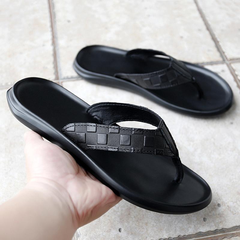 Men Leather Slippers Mens Flip Flops Slides Genuine Leather Casual Outdoor Summer Italian Designer Classic Beach Footwear Male